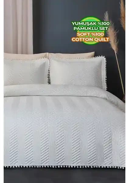 Evlen Home Collection Ponponlu %100 Pamuk Tek Kişilik Günlük Yatak Örtüsü Dekoratif ve Dayanıklı Tasarım
