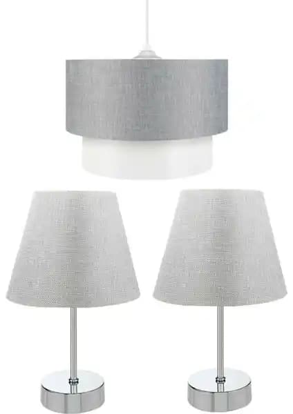 Evlight 3'lü Gri Metal Abajur ve Avize Seti Modern Dekorasyon İçin Uygun