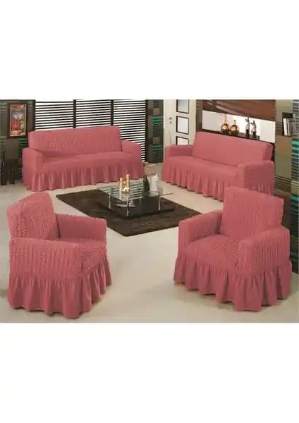 Evory Home Bürümcük Maxi Koltuk Örtüsü Takımı Gül Kurusu Estetik ve Koruma Sağlar