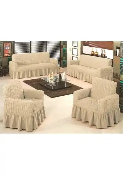Evory Home Bürümcük Maxi Koltuk Örtüsü Takımı Naturel Renk Modern ve Koruyucu Tasarım