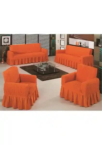 Evory Home Bürümcük Maxi Koltuk Örtüsü Takımı Oranj Modern Dekorasyon ve Koruma Çözümü