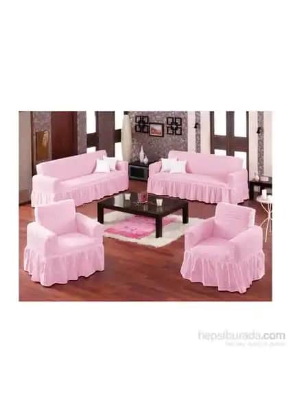 Evory Home Bürümcük Standart Koltuk Örtüsü Takımı Pembe Modern ve Pratik Kullanım