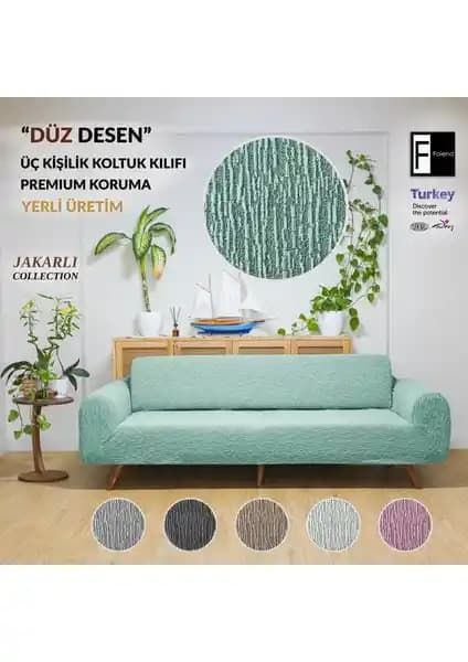 Faiend Jakarlı 3 Kişilik Lastikli Koltuk Kılıfı, Modern ve Dayanıklı Oturma Odası Dekorasyonu İçin