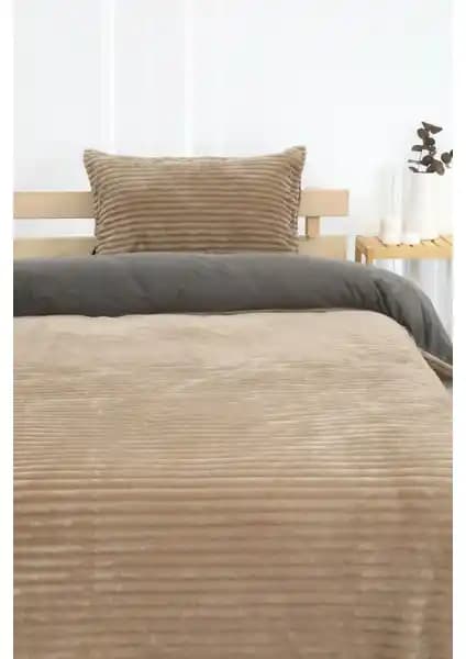 Favora Merinos Eternity Fitilli Peluş Nevresim Takımı Bej Renkli Yatak Dekorasyonu İçin Uygun