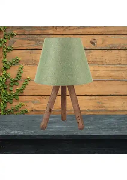 Festinhouse Tasarım Luce Üç Ayaklı Ahşap Abajur Yeşil Modern İç Mekan Aydınlatması