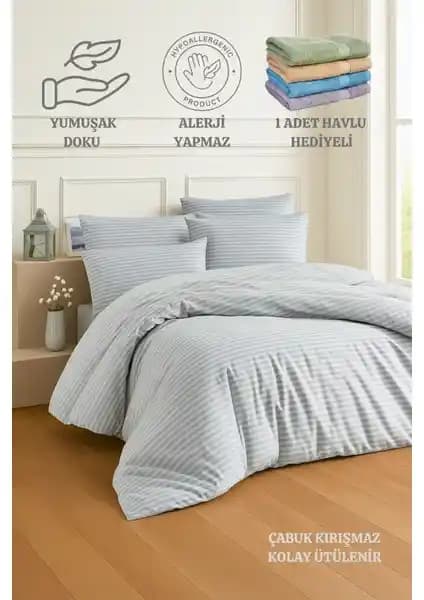 Formeya Çizgili Lastikli Tek Kişilik Nevresim Takımı Modern ve Dayanıklı Tasarımıyla Öne Çıkıyor