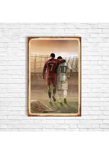 Futbol Tutkunları İçin Retro Ronaldo Messi Ahşap Poster Dekoratif Duvar Süsü