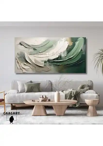 Gaagart Panoramik Kanvas Duvar Tablosu Yeşil Soyut Fırça Darbeleri Modern Dekorasyon