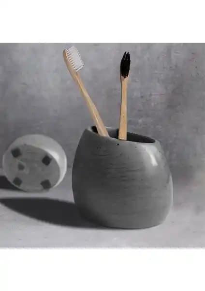 Ghogol Home Eliptik Beton Diş Fırçalık Modern ve Dayanıklı Banyo Aksesuarları
