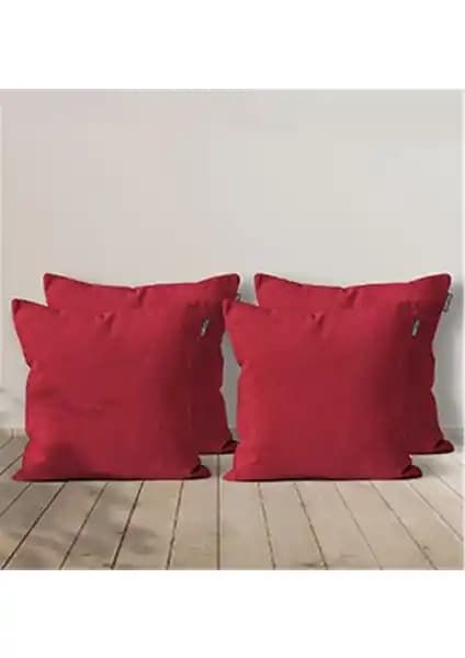 Goccia 4'lü Kadife Dokulu Kırlent Kılıfı Kırmızı Şık ve Dayanıklı Ev Dekorasyonu İçin