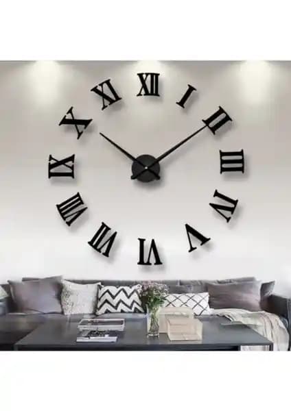 GoGoPlus Siyah Ahşap 3D Roma Rakamlı Duvar Saati - Modern ve Şık Tasarım