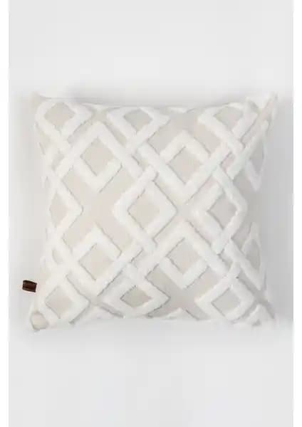 Hamur Bohem Tasarım Punch Panç Desen Dekoratif Ekru Kırlent Kılıfı 43x43 cm