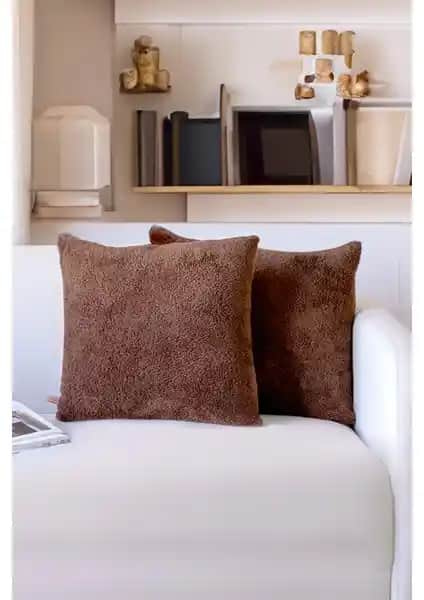 Hamur Iskandinav Bohem Teddy Puffy Kırlent Kılıfı 43x43 cm Kahverengi Şık ve Kullanışlı Tasarım