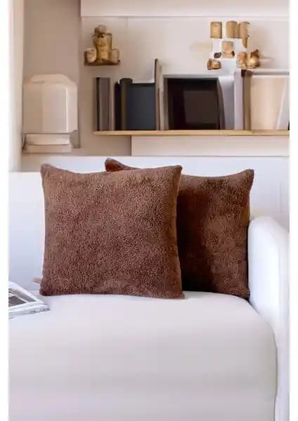 Hamur Iskandinav Bohem Teddy Puffy Kırlent Kılıfı 43x43 cm Kahverengi Şık ve Kullanışlı Tasarım