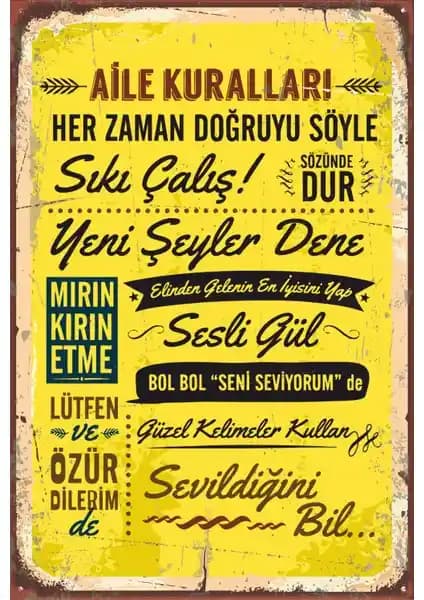 Hayat Poster Aile Kuralları Tablosu: Şık ve Kullanışlı Ahşap Duvar Dekorasyonu