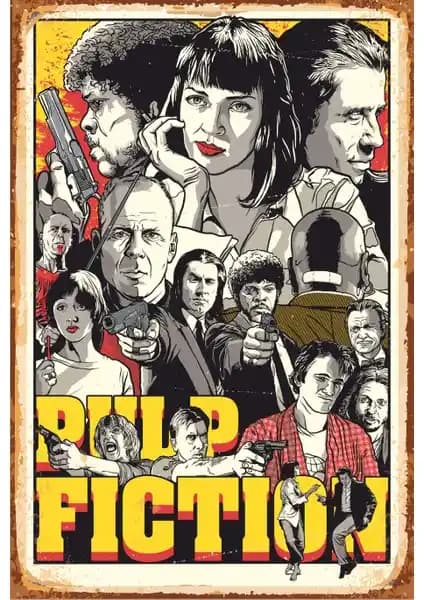 Hayat Poster Pulp Fiction Retro Vintage Ahşap Poster Dekorasyon Parçası 20x30 cm