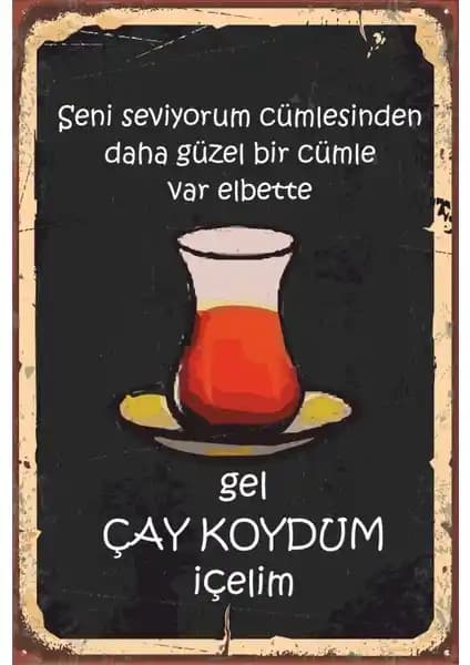 Hayat Poster Retro Ahşap Duvar Dekoru 'Gel Çay Koydum Içelim' Temasıyla Şık Tasarım