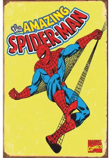 Hayat Poster Spiderman Marvel Retro Vintage Ahşap Duvar Dekoru 20x30 cm
