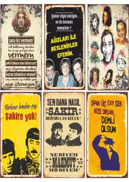 Hayat Poster Yeşilçam Retro Ahşap Poster Seti Dekoratif Vintage Duvar Süsü