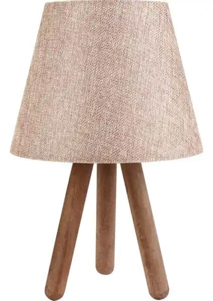 Hepsi Home Luce Üç Ayaklı Ahşap Abajur Gülkurusu Renkli Modern Dekoratif Aydınlatma