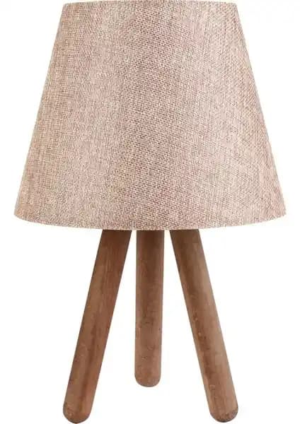 Hepsi Home Luce Üç Ayaklı Ahşap Abajur Gülkurusu Renkli Modern Dekoratif Aydınlatma