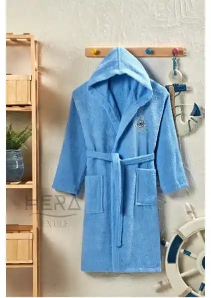 Hera Textile Kapüşonlu ve Kemerli Pamuklu Erkek-Kız Çocuk Bornozu Geniş Renk Seçenekleriyle