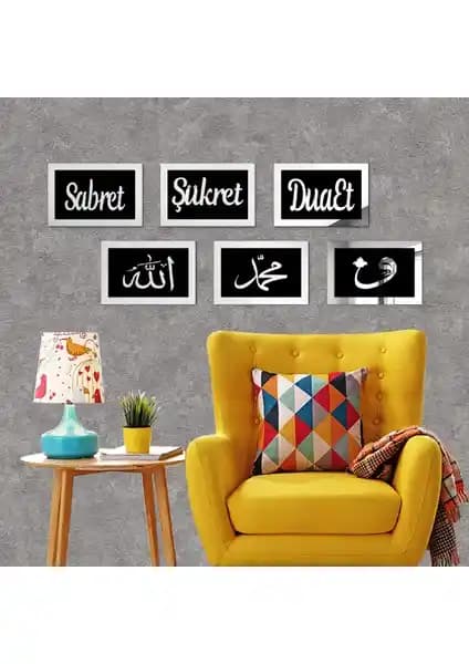 ION Ahşap Sabret Dua Et Seti Siyah Silver Aynalı Dekoratif Parçalar