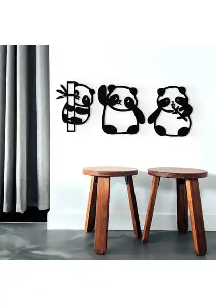 ION Wooden Factory Dekoratif 3’lü Panda Duvar Dekoru Modern ve Şık İç Mekan Dekorasyonu