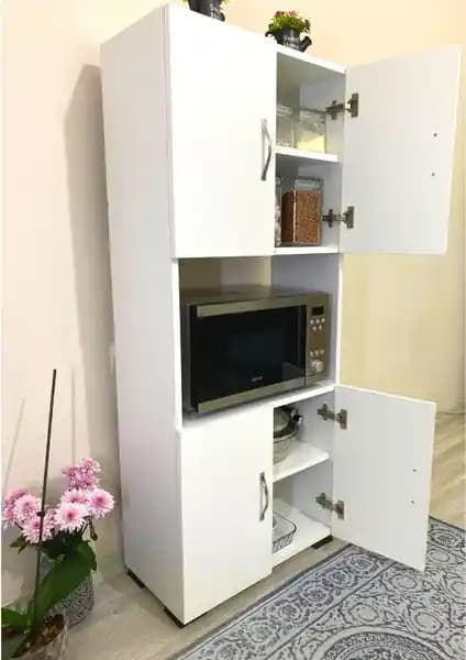 İrmaki Mobilya 4 Kapaklı Orta Bölmeli Çok Amaçlı Beyaz Mikrodalga Fırın Dolabı