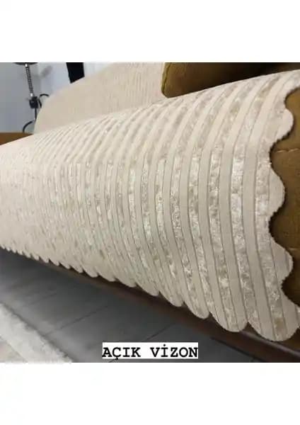 Kadife Bambu Çizgili Süngerli Kaymaz Çekyat Koltuk Örtüsü Dekorasyon ve Konfor Sağlar