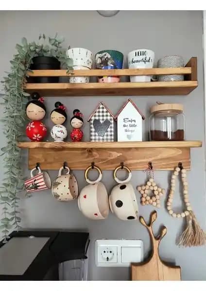 Kadir Albayrak Ahşap Kahve Köşesi ve Raf Seti: Estetik ve Dayanıklılık Bir Arada