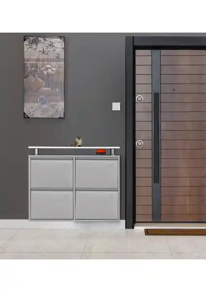 Kaser Gri 2+2 Metal Ayakkabılık Modern Tasarımı ve Dayanıklılığıyla Ev Dekorasyonunu Tamamlar