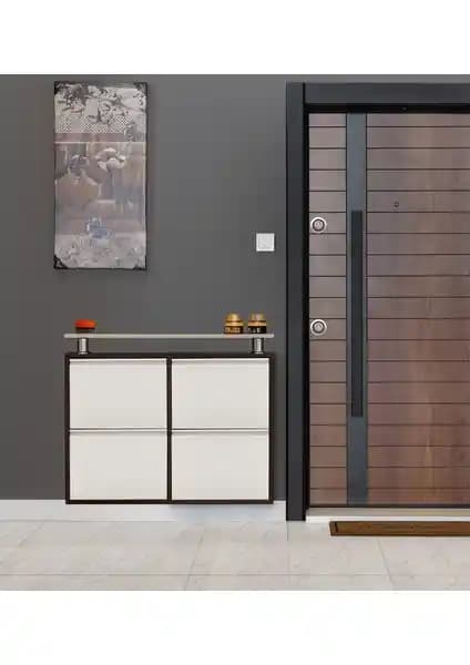 Kaser Kahve-Krem Metal Ayakkabılık 2+2, Dayanıklı ve Şık Depolama Çözümü