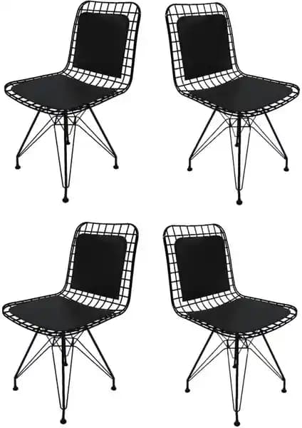 Kenz Life Knsz Kafes Tel Sandalyesi 4'lü Siyah Modern Bahçe Mobilyası