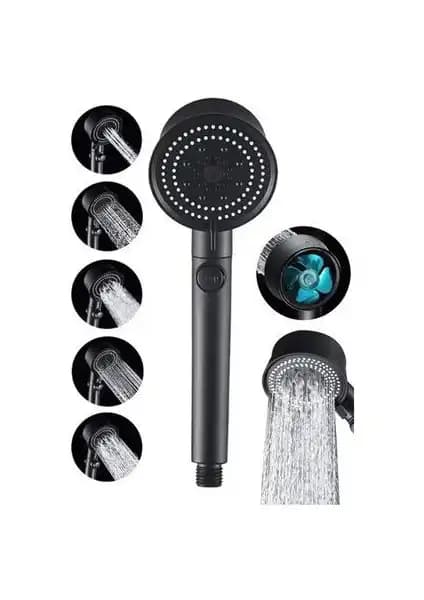 Kitchen Live Turbo Fan Pervaneli Duş Başlığı Siyah Beş Fonksiyonlu Su Tasarruflu Modern Tasarım
