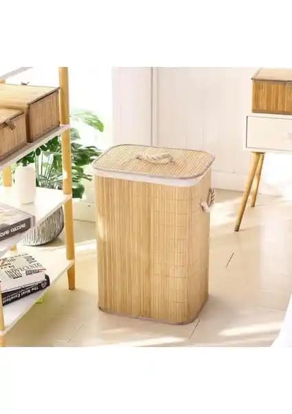 Kitchen Pembelia Hasır Kare Katlanabilir Kirli Çamaşır Sepeti Estetik ve Fonksiyonel Tasarım