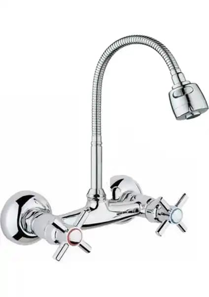 Klasik Tasarımlı Krom Mutfak Eviye Bataryası Spiral 2 Fonksiyonlu Başlık ve Dayanıklı Kullanım