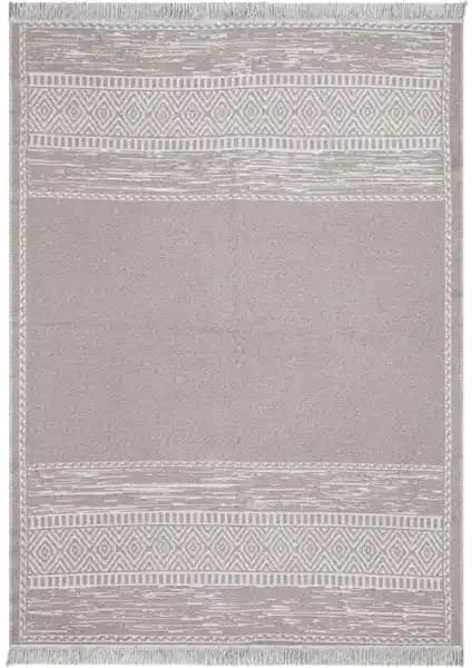 Koza Halı Duo Beyaz Bej Çift Taraflı Yıkanabilir Pamuk Dokuma Kilim 80x150 cm