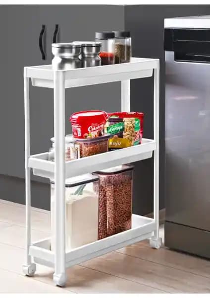 Küçük Banyolar İçin Modern ve Pratik 3 Katlı Tekerlekli Raf Ünitesi