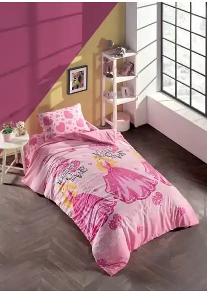 Laliva Çarşafı Lastikli Pamuk Kalpli Ranforce Tek Kişilik Kız Çocuk Nevresim Takımı