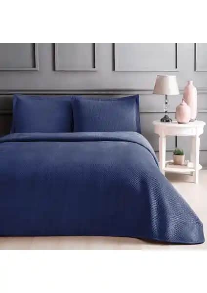 Linen Glace Lacivert Çift Kişilik Yatak Örtüsü Seti Şıklık ve Konfor Sunar