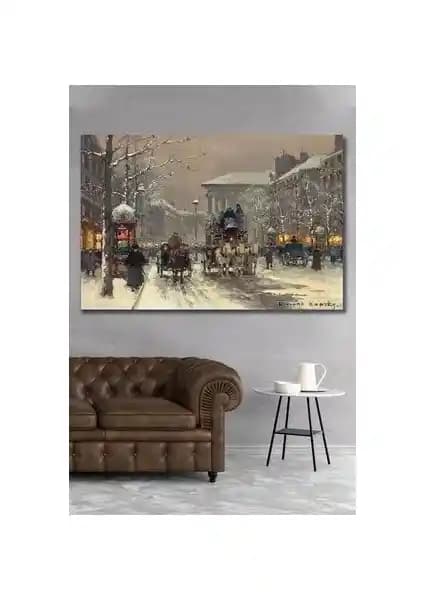 Londra ve Kış Temalı 70x100 cm Kanvas Duvar Tablo Modern Dekorasyon İçin Uygun