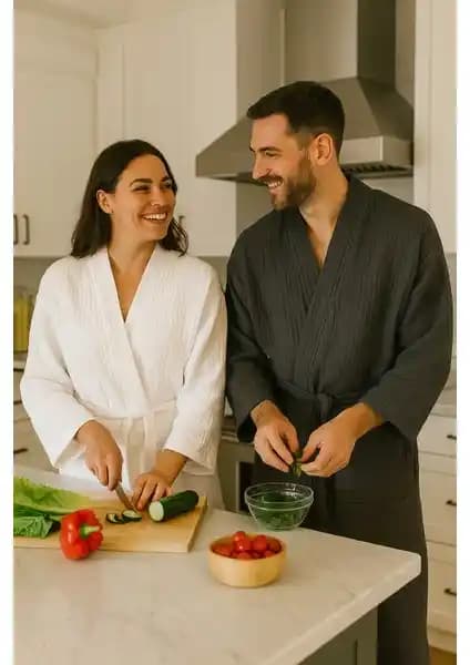 Lucy and Home Unisex 4 Kat Müslin Sabahlık Bornoz Kimono Konfor ve Şıklık