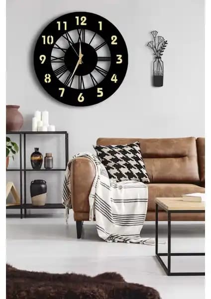 Lupokraft Dekoratif Aynalı Duvar Saati ve Vazo Tablo Modern İç Mekan Dekoru