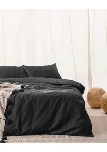 Madame Coco Adrien Çift Kişilik %100 Pamuk Çizgili Siyah Nevresim Takımı