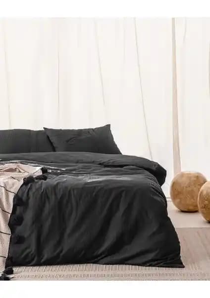 Madame Coco Adrien Çift Kişilik %100 Pamuk Çizgili Siyah Nevresim Takımı