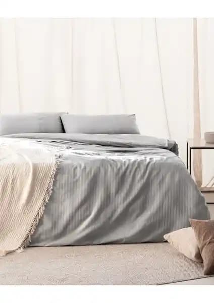 Madame Coco Adrien Çift Kişilik Pamuklu Gri Nevresim Takımı Modern Yatak Odası Dekorasyonu