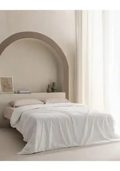 Madame Coco Manon Çift Kişilik %100 Pamuk Ranforce Düz Nevresim Takımı Beyaz