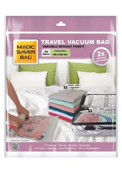 Magic Saver Bag 2'li Seyahat Vakumlu Poşet Seti ile Alan Tasarrufu ve Düzenli Seyahat
