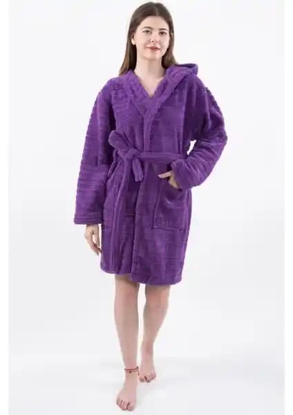 MaisonArt Comfy Kapüşonlu Peluş Bornoz ve Sabahlık Seti Kadınlar İçin Şık ve Rahat Ev Giyim